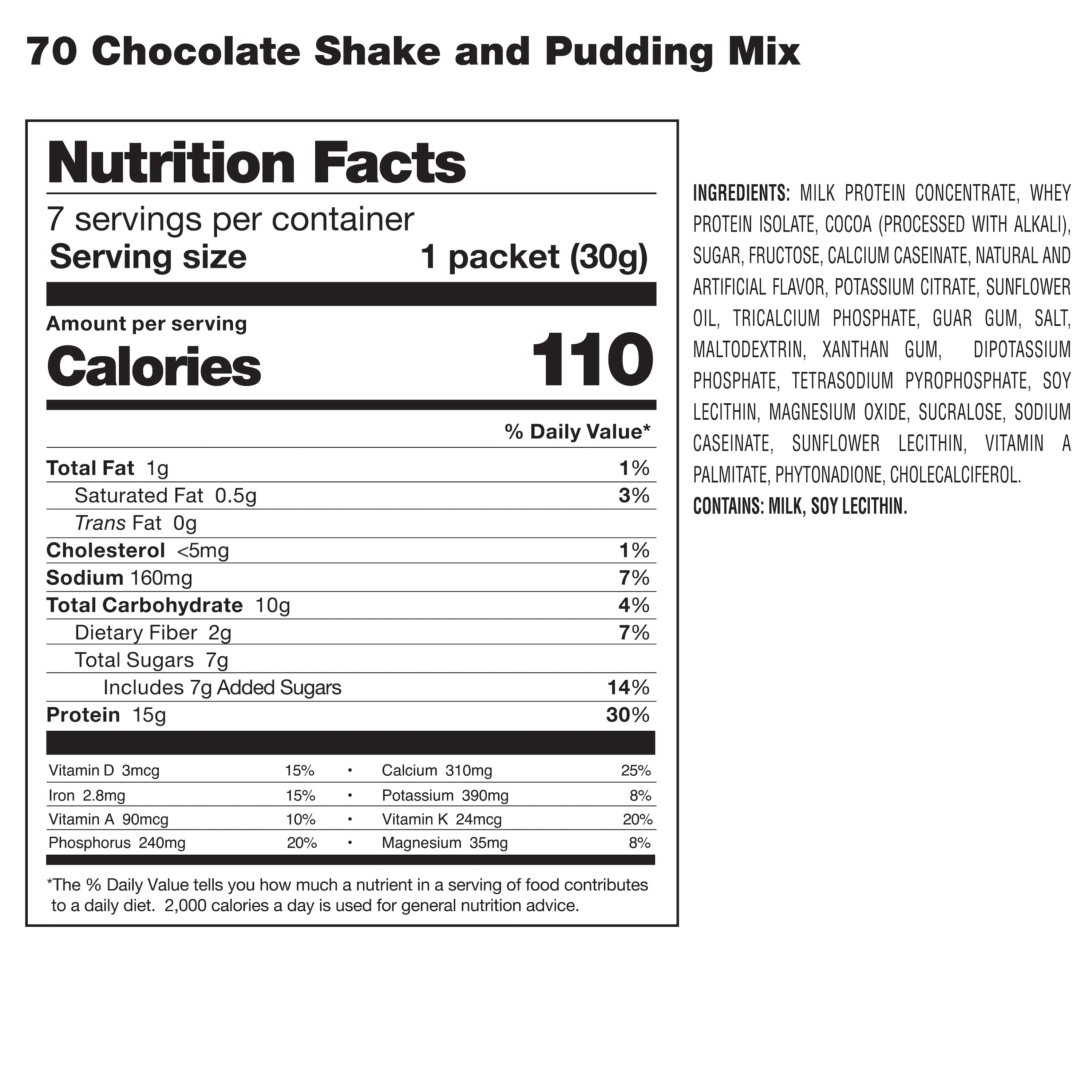 70 Plus Chocolate Shake & Pudding Mix